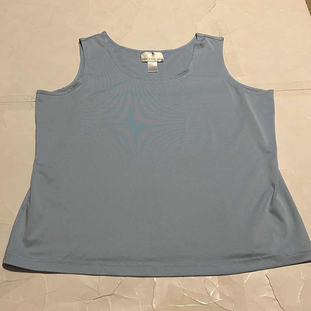 NWOT Susan Graver Light Blue 1X Silky Breathable Tank Top Womens